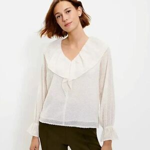 LOFT Ivory Gold Long Sleeve Metallic Swiss Dot Juliet Blouse Size XL